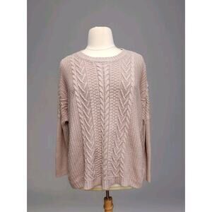 BETTY VANDERPOOL blush pink cableknit Sweater Drop Shoulder Round Hem XXL 2XL